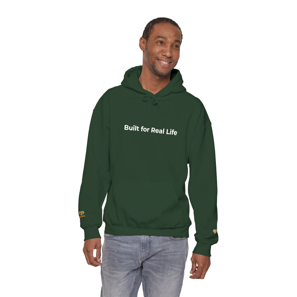 Hoodie — "Built for Real Life" Minimal Graphic Pullover