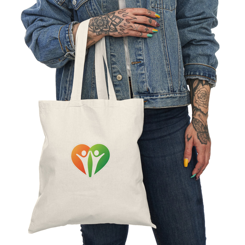 Help Us Help U Natural Tote Bag — Eco-Friendly Reusable Grocery & Market Bag with Heart People Logo