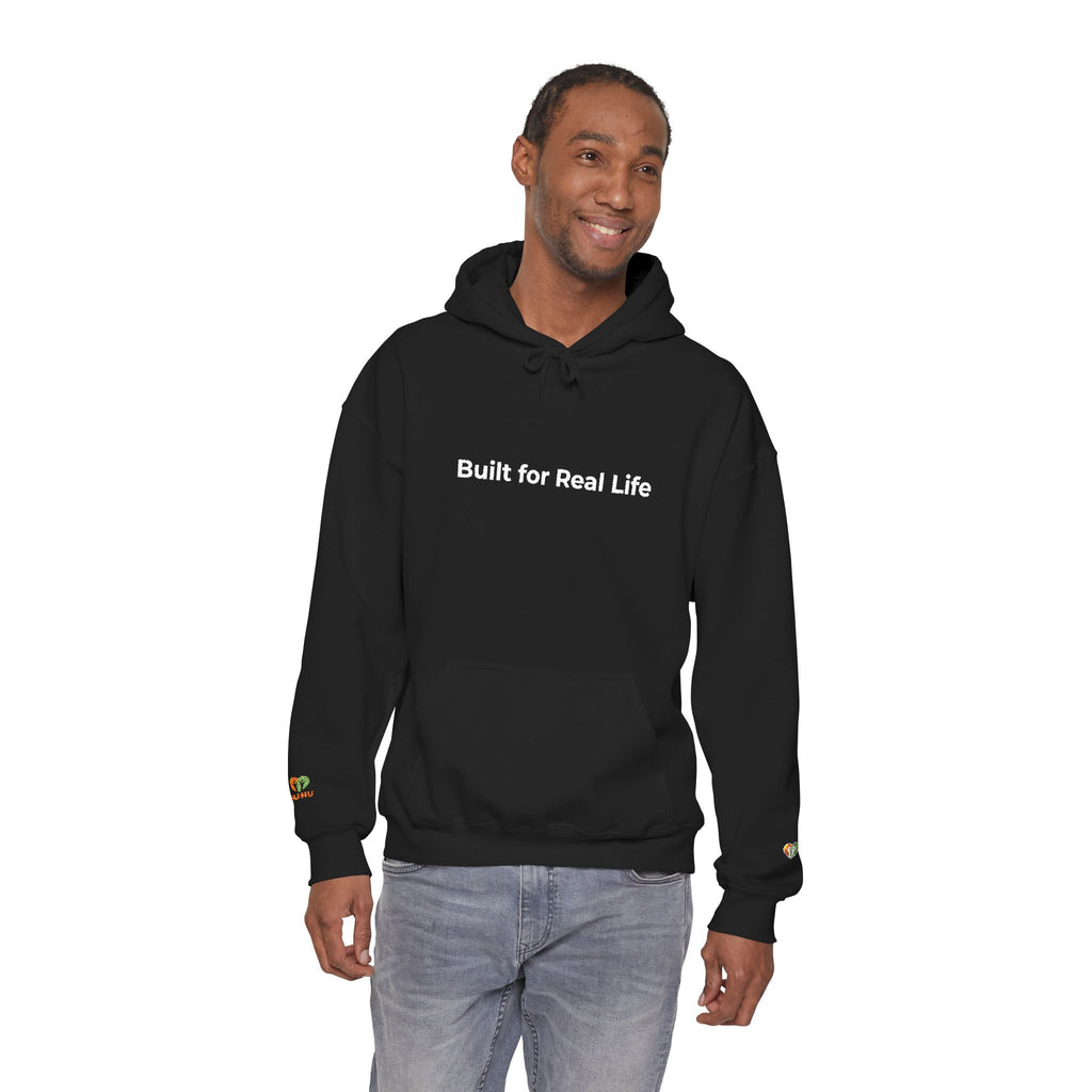 Hoodie — "Built for Real Life" Minimal Graphic Pullover