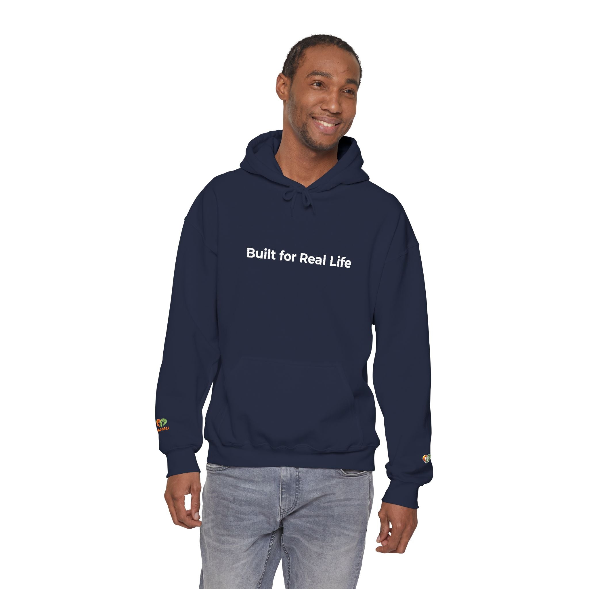 Hoodie — "Built for Real Life" Minimal Graphic Pullover