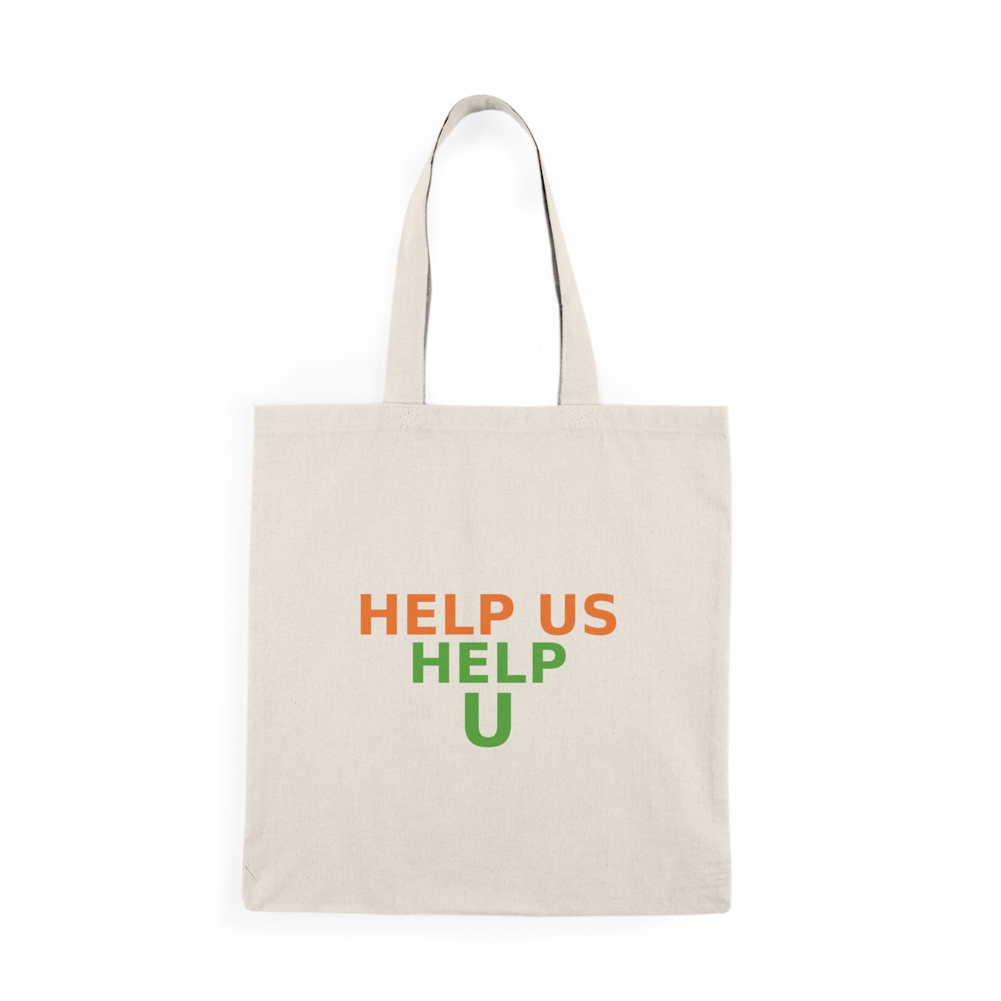 Help Us Help U Natural Tote Bag — Eco-Friendly Reusable Grocery & Market Bag with Heart People Logo