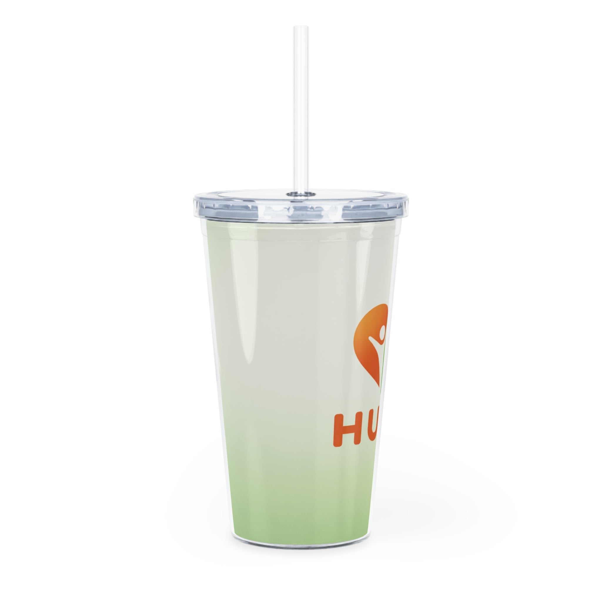 HUHU Logo Plastic Tumbler with Straw – Green Gradient Reusable Cup