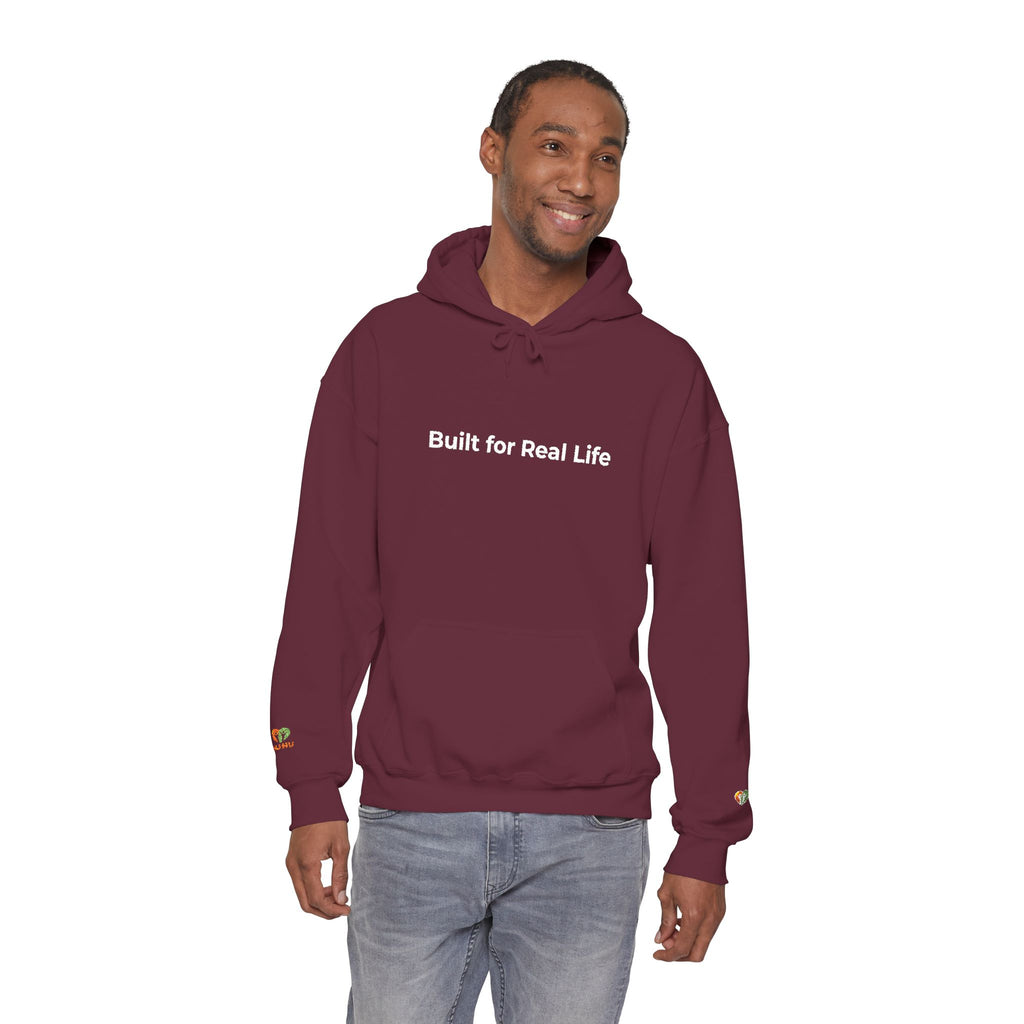 Hoodie — "Built for Real Life" Minimal Graphic Pullover