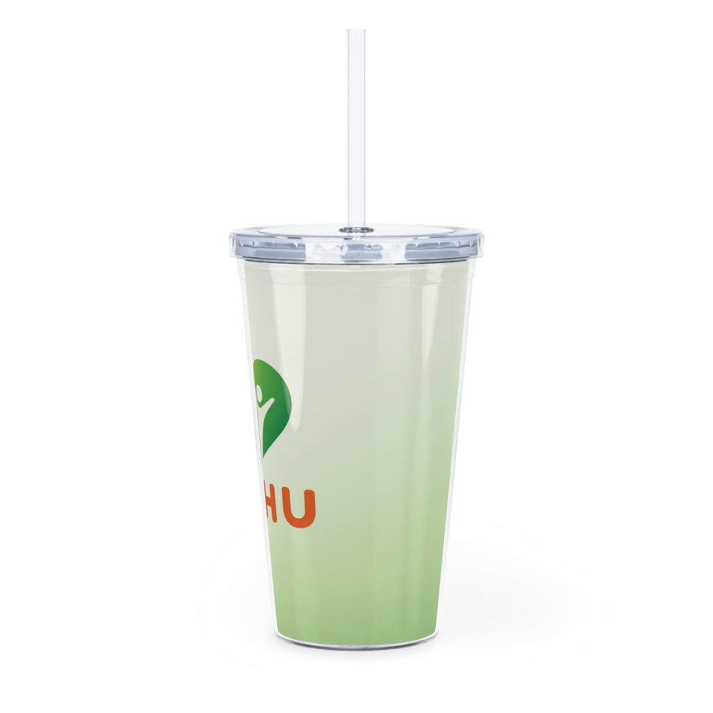 HUHU Logo Plastic Tumbler with Straw – Green Gradient Reusable Cup