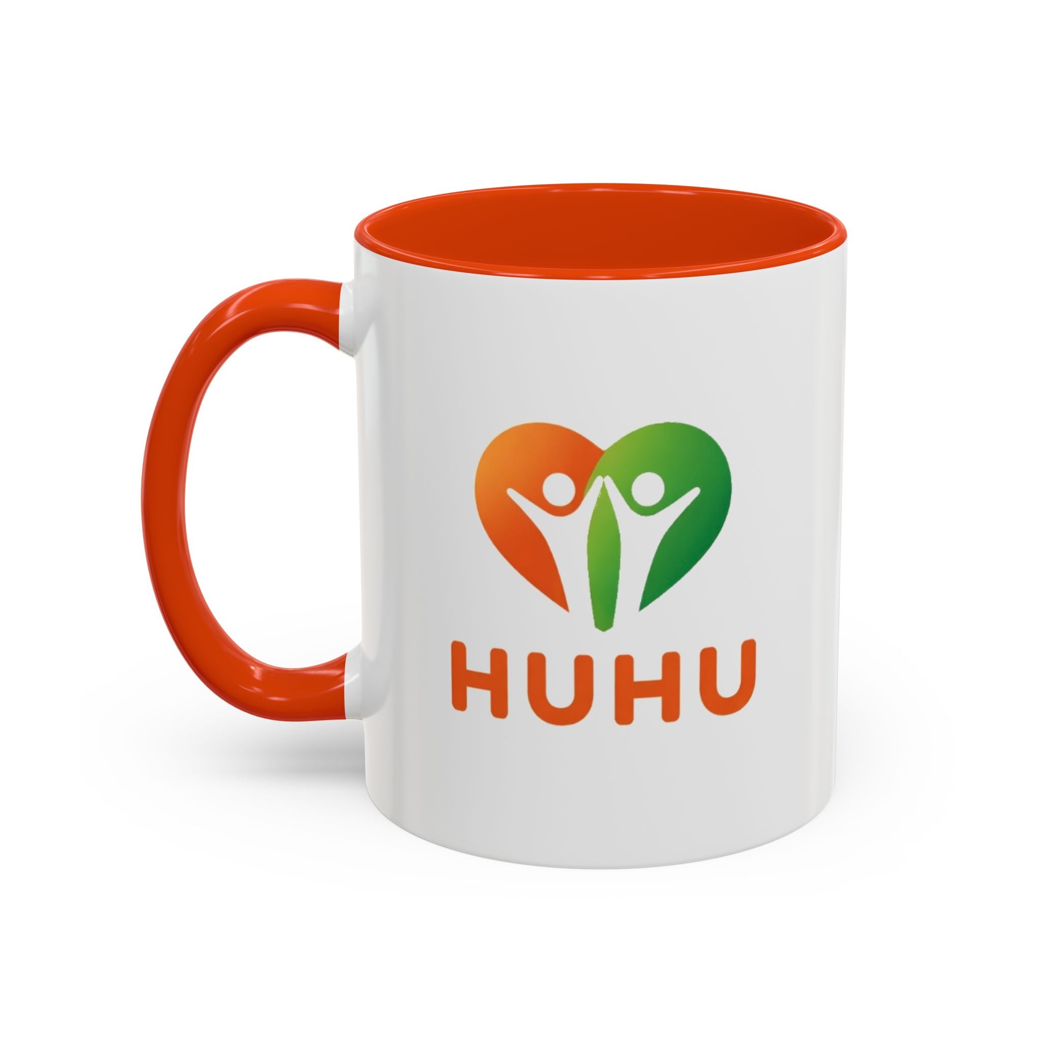 Ceramic coffee mug with colorful gradient HUHU heart logo - 11oz and 15oz wellness drinkware