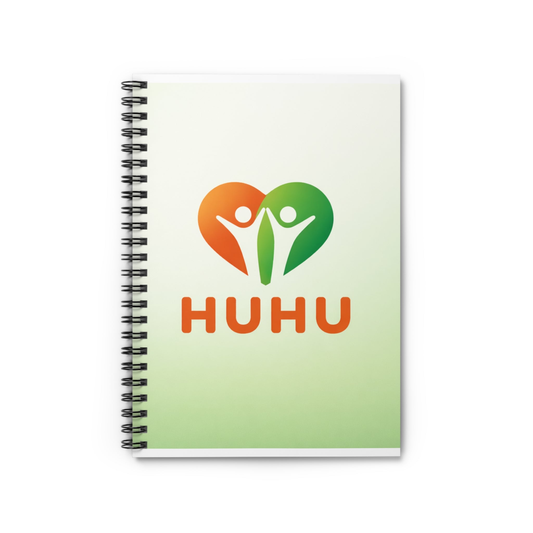Ruled spiral notebook journal with colorful HUHU heart logo - wellness writing school notes