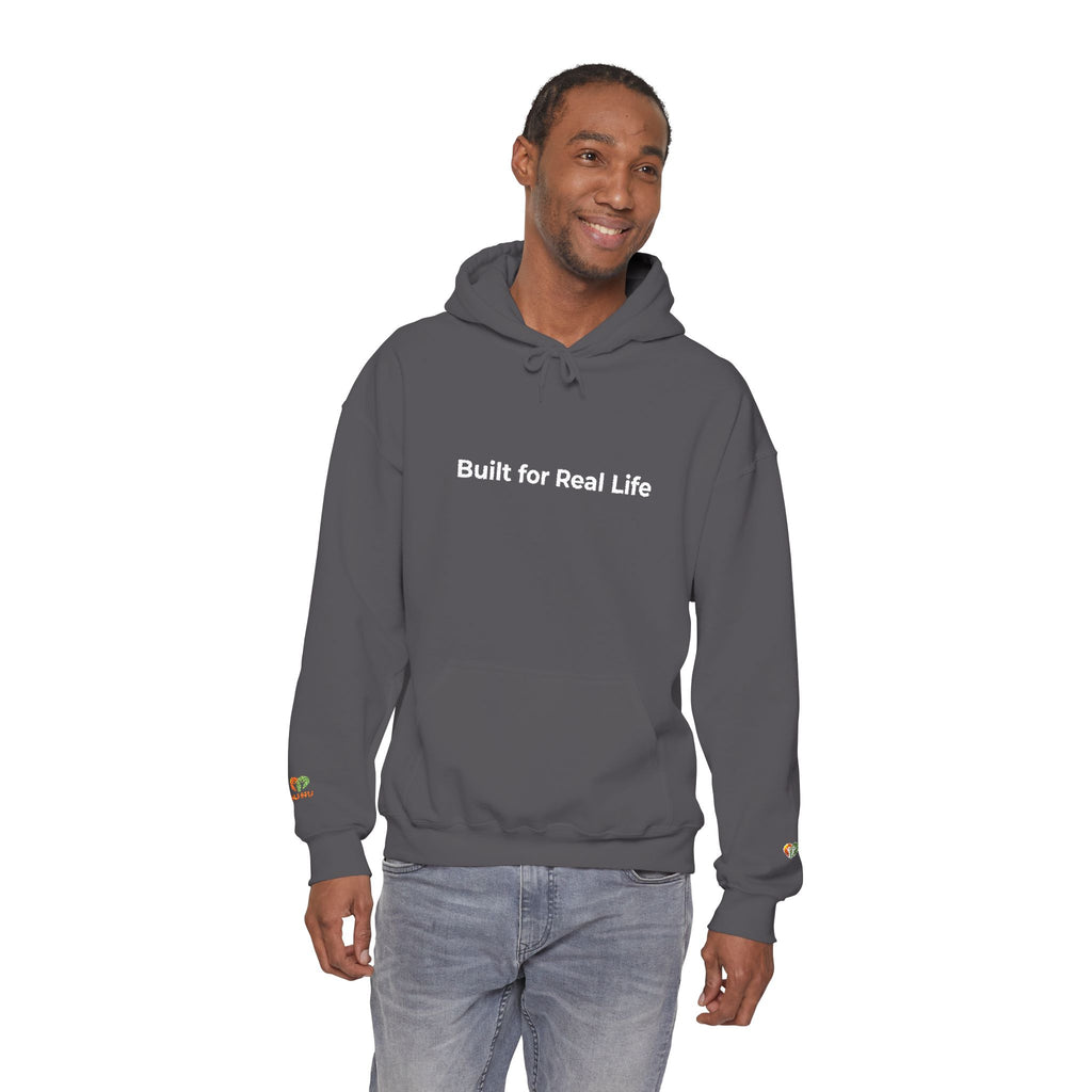 Hoodie — "Built for Real Life" Minimal Graphic Pullover