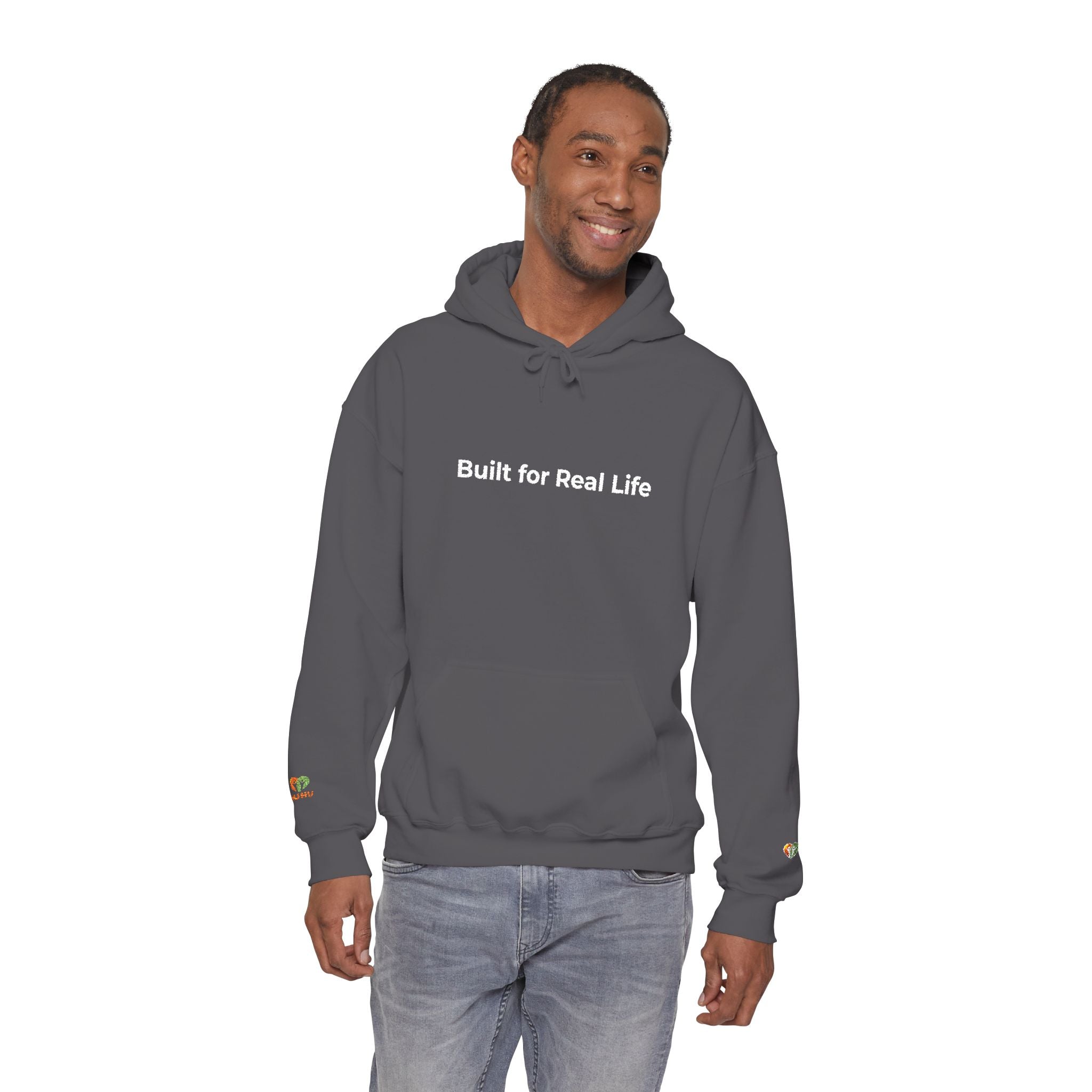 Hoodie — "Built for Real Life" Minimal Graphic Pullover
