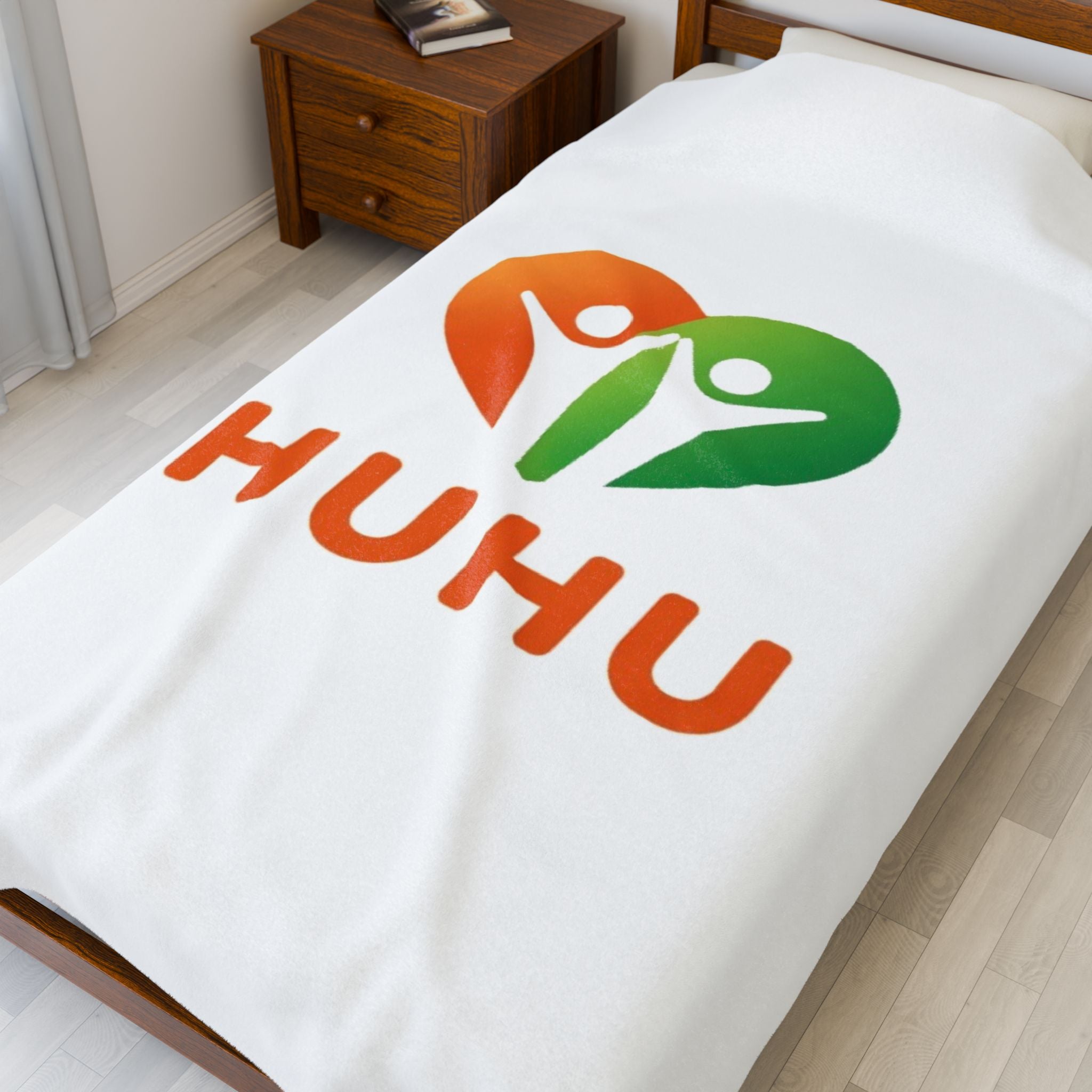 Plush Blanket — 'HUHU' Heart Logo Velveteen Throw