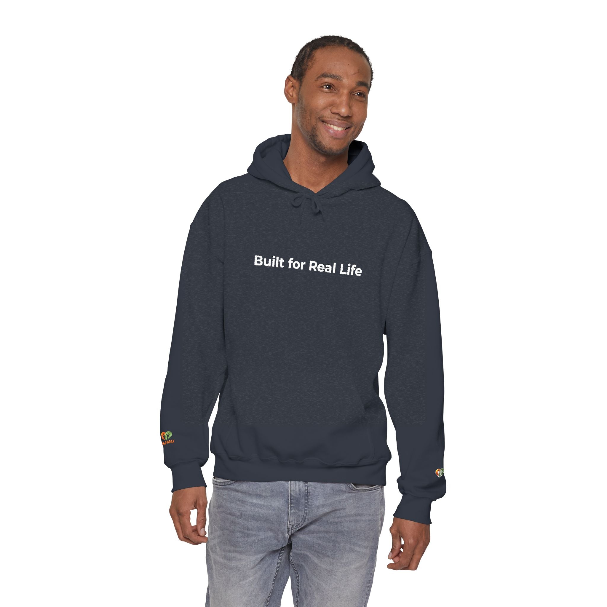 Hoodie — "Built for Real Life" Minimal Graphic Pullover