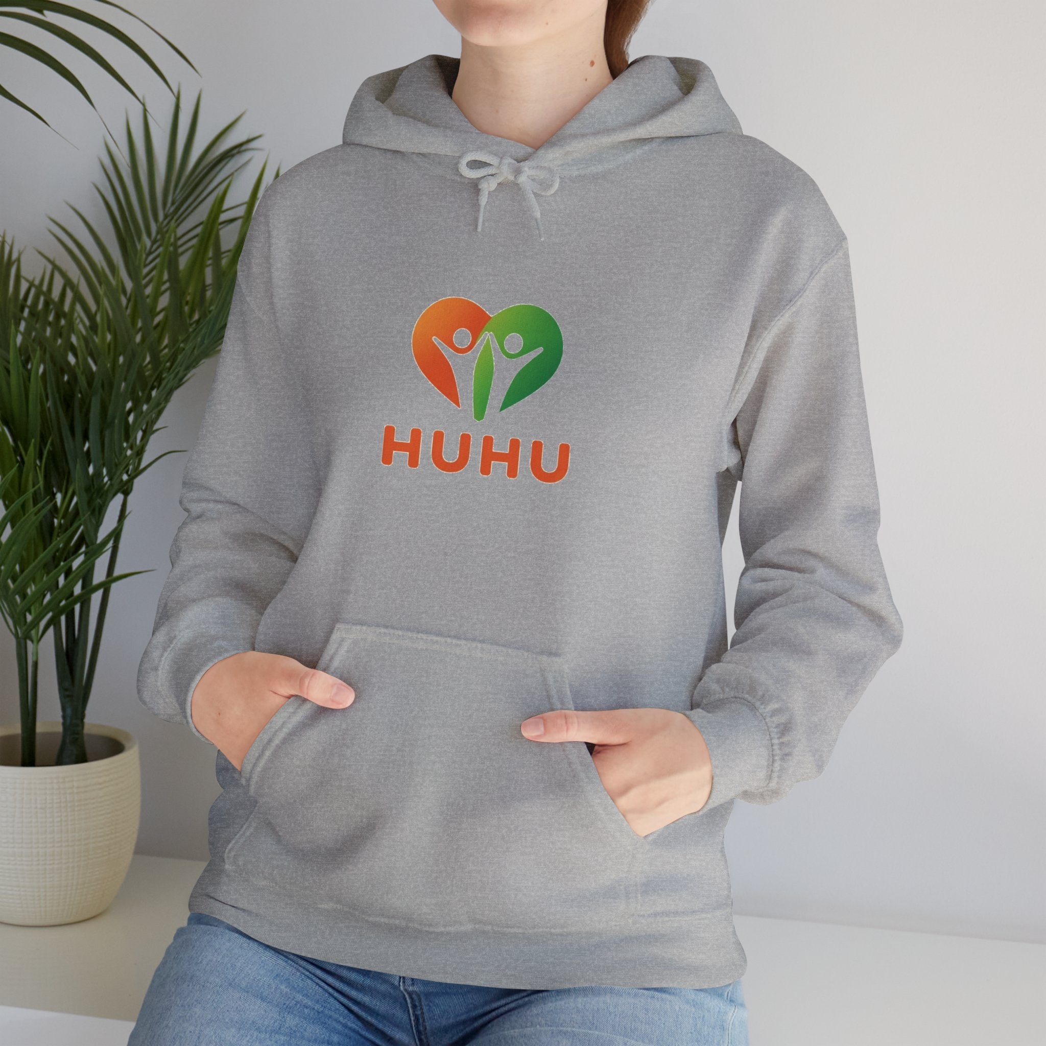 HUHU Heart Logo Hoodie — Colorful Tree of Life Casual Pullover