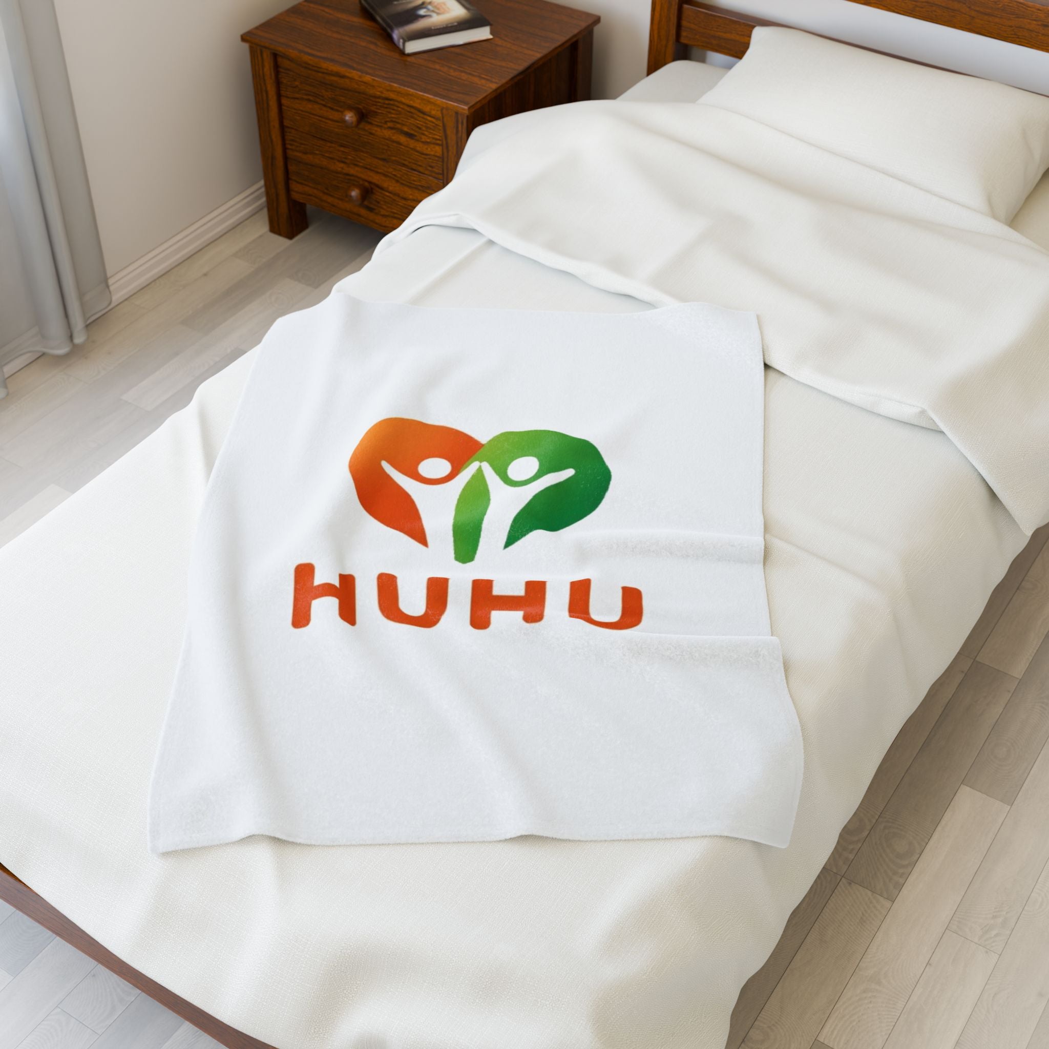 Plush Blanket — 'HUHU' Heart Logo Velveteen Throw