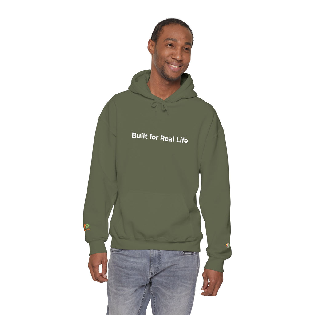 Hoodie — "Built for Real Life" Minimal Graphic Pullover