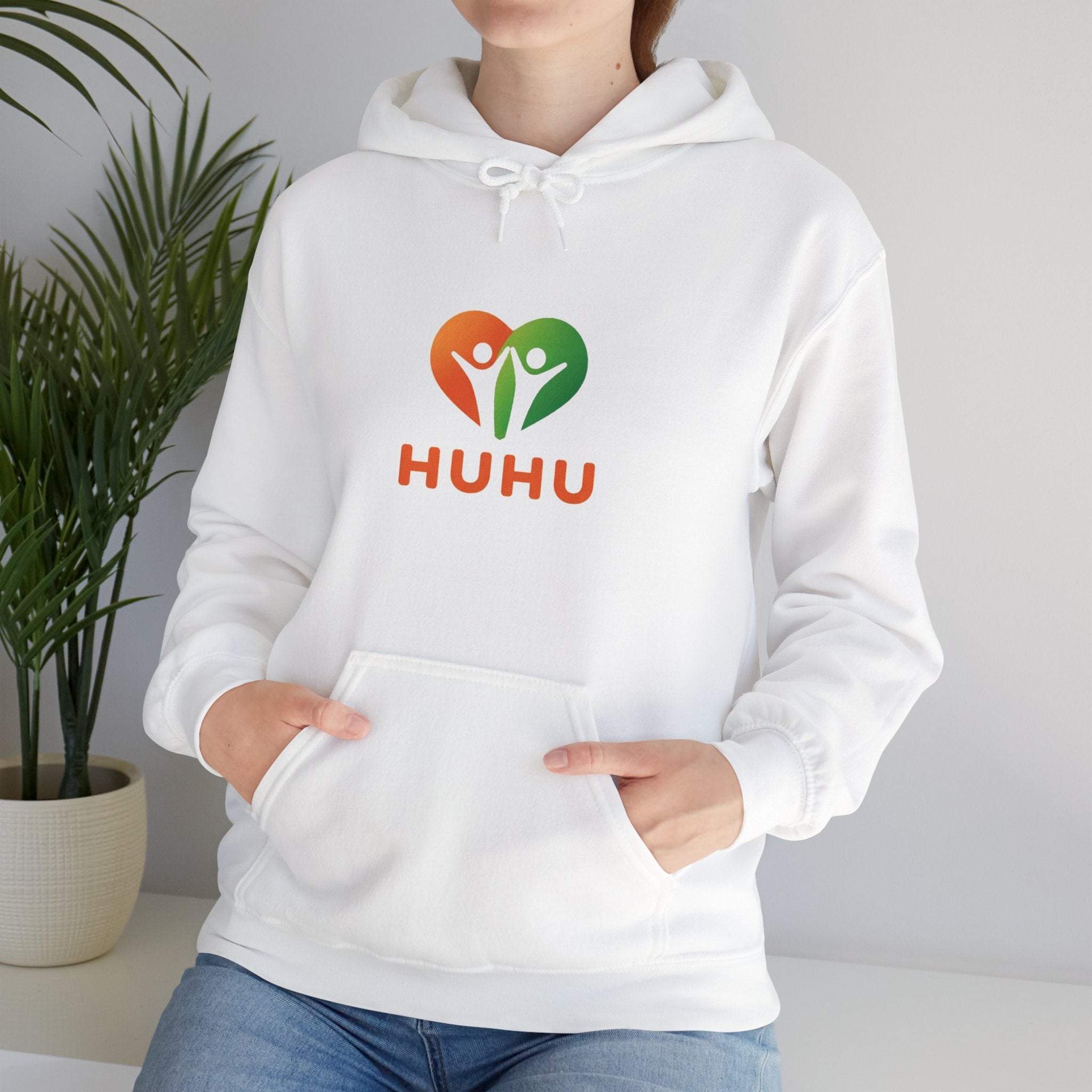 HUHU Heart Logo Hoodie — Colorful Tree of Life Casual Pullover