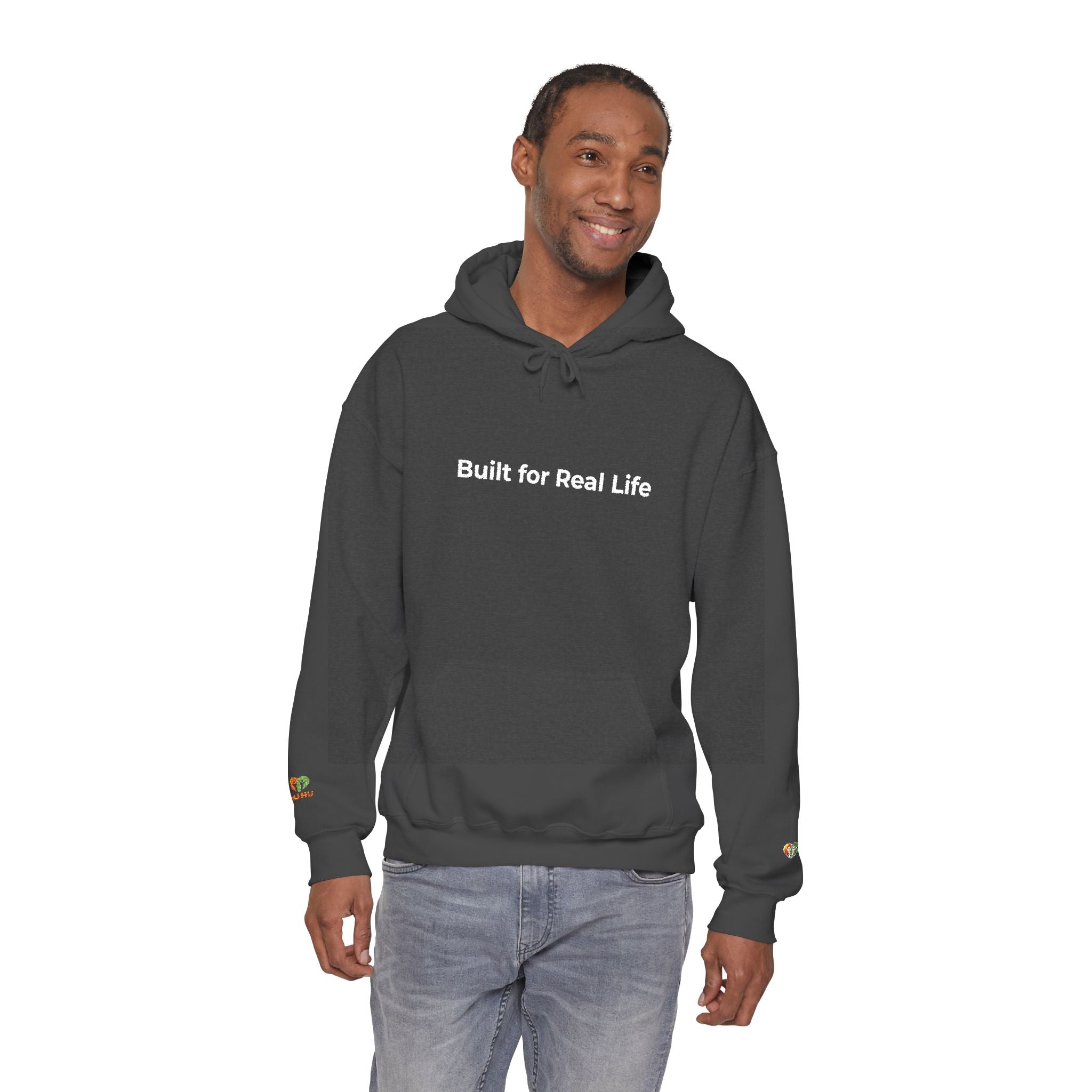 Hoodie — "Built for Real Life" Minimal Graphic Pullover