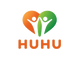Logo with two interlocking hearts, one orange and one green, with the brand name 'HUHU' below on a white background.